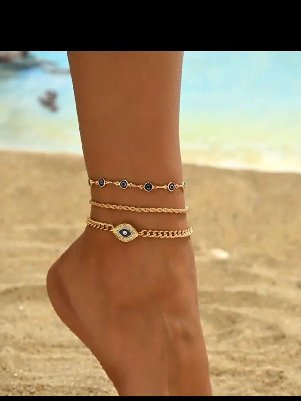 14K Gold Plated Evil Eye Rhinestone Ankle Bracelets